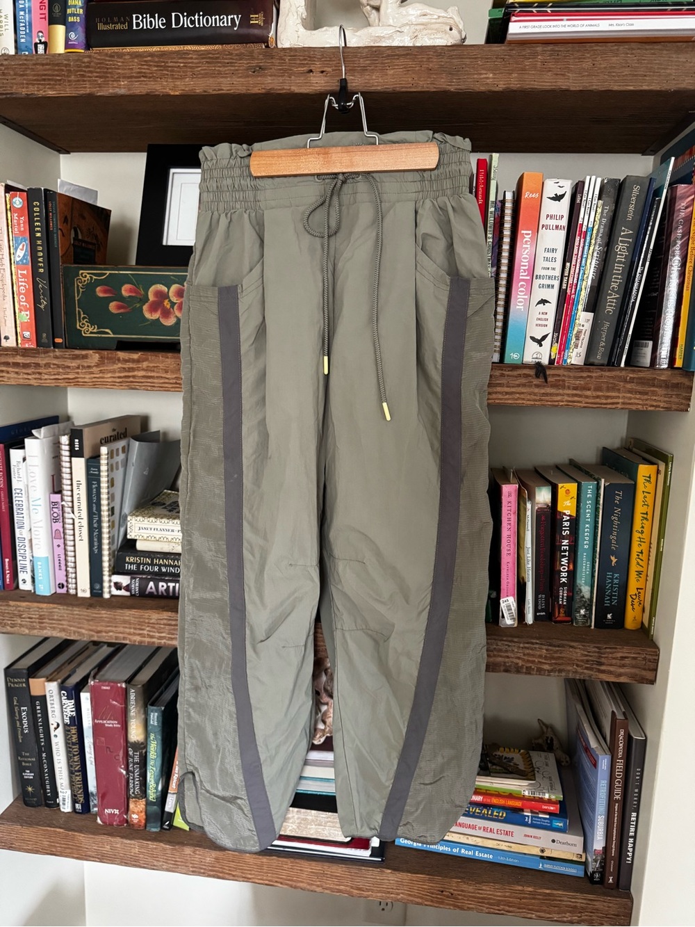 Free People Olive Green Track Pants with Dark Olive Side Stripes